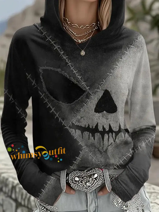 Women’s Halloween Patchwork Long Sleeve Hoodie As picture / S