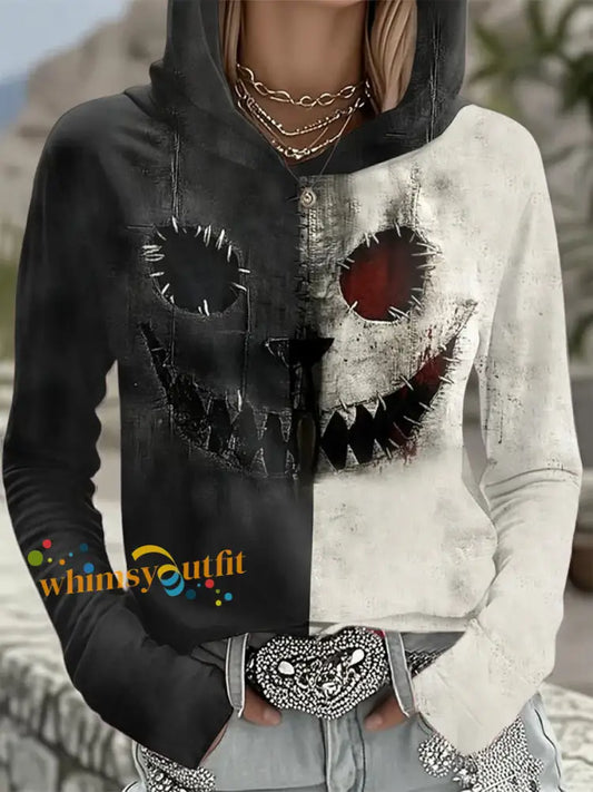 Women’s Halloween Patchwork Long Sleeve Hoodie As picture / S