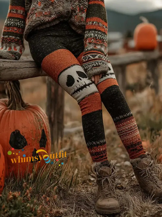 Women’s Halloween Patchwork Print Leggings Pumpkin Orange / S