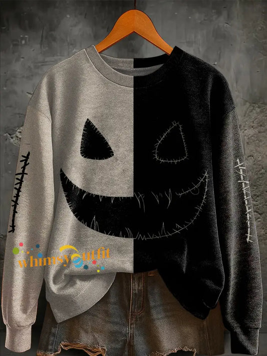 Women’s Halloween Patchwork Regular Sweatshirt As picture / S