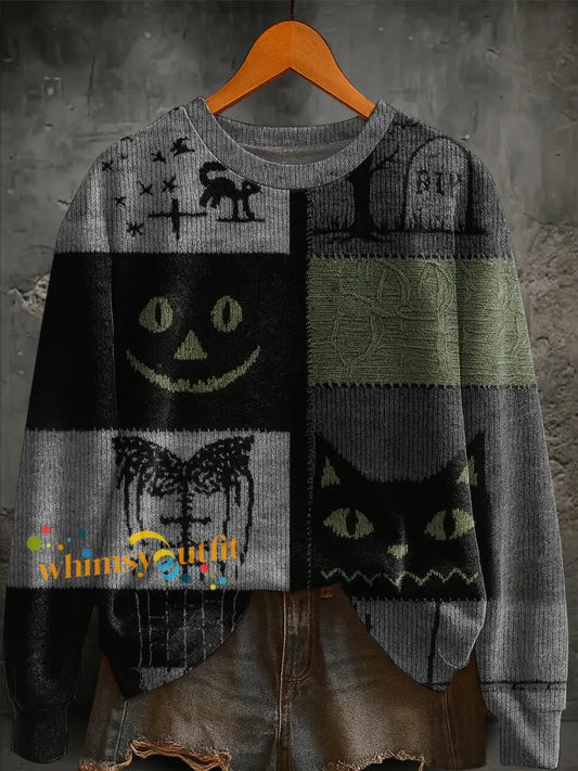 Women’s Halloween Patchwork Regular Sweatshirt As picture / S