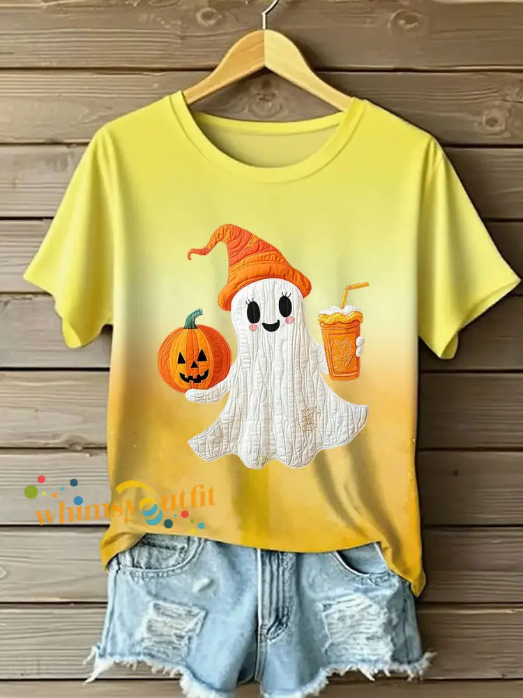 Women’s Halloween Print Casual T shirt Yellow / S