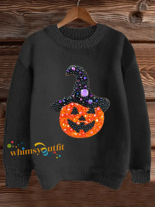 Women’s Halloween Pumpkin Sweatshirt Black / S