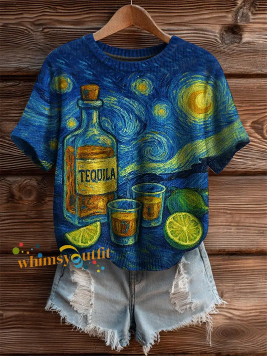 Women’s Halloween Starry Sky Tequila Short sleeved T shirt As picture / S