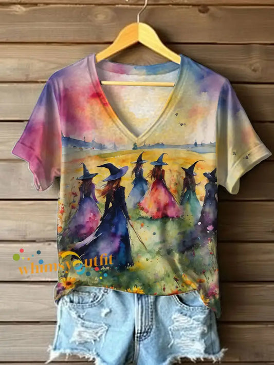Women’s Halloween Witch Print Casual T Shirt As picture / S