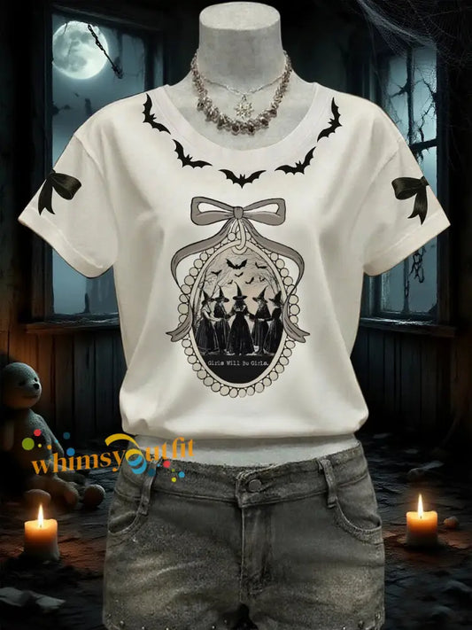 Women’s Halloween Witch short sleeved T shirt White / S