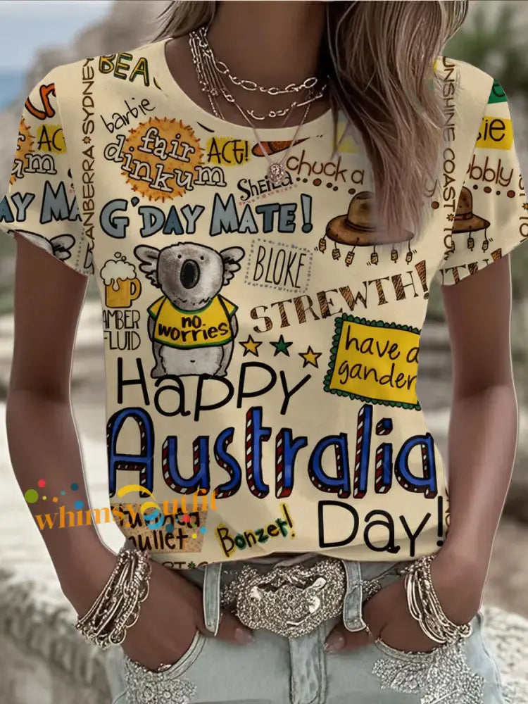 Women’s Happy Australia Day short-sleeved T-shirt Beige / S