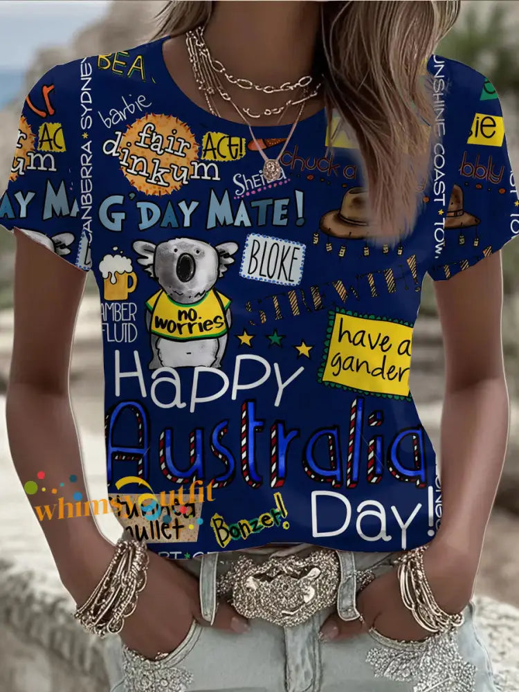 Women’s Happy Australia Day short-sleeved T-shirt Navy Blue / S