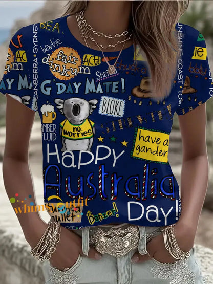 Women’s Happy Australia Day short-sleeved T-shirt Navy Blue / S