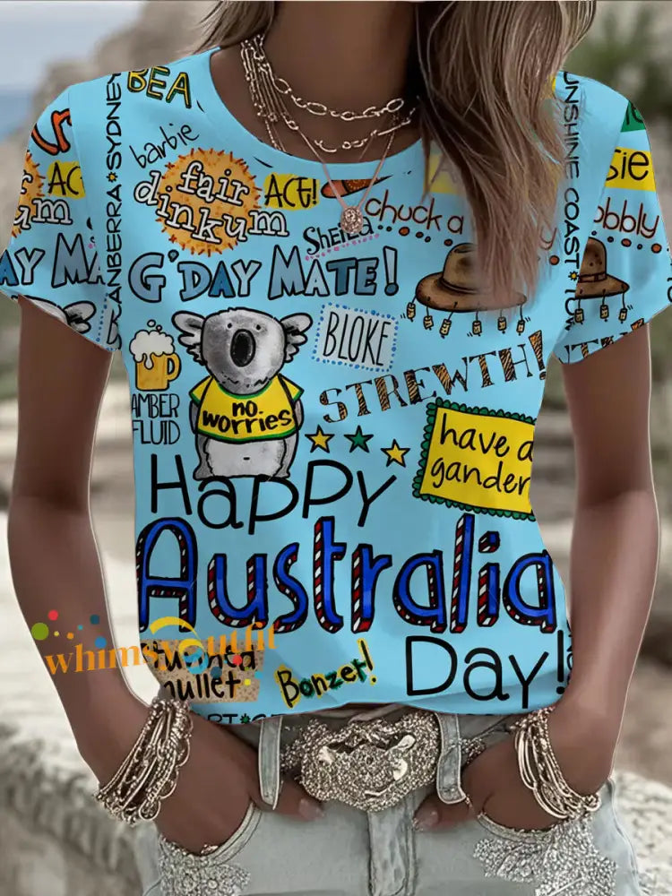 Women’s Happy Australia Day short-sleeved T-shirt Sky Blue / S