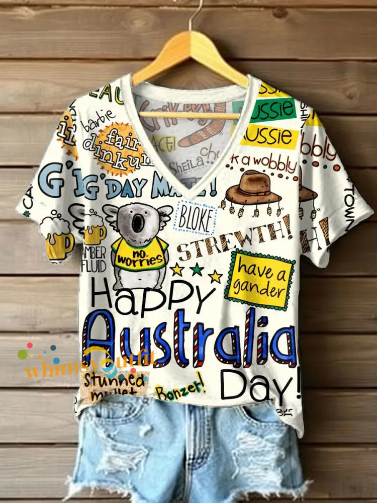 Women’s Happy Australia Day short-sleeved T-shirt White / S