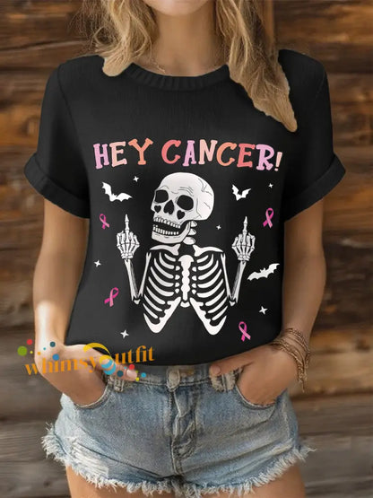 Women’s Hey Cancer Breast Cancer Pink Ribbon Tops Black / S