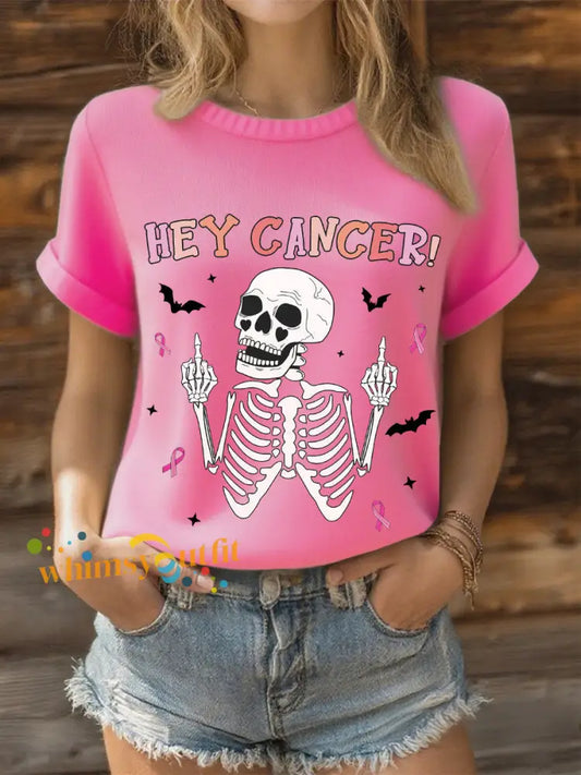 Women’s Hey Cancer Breast Cancer Pink Ribbon Tops Dark Pink / S