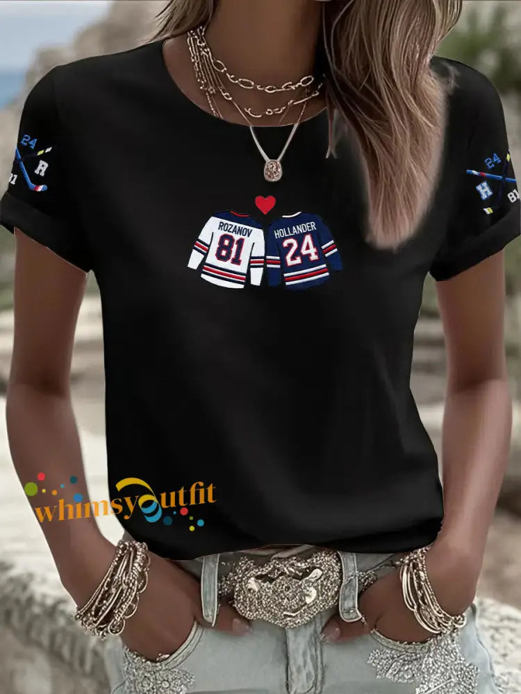 Women’s Hockey Print Casual T-shirt Black / S