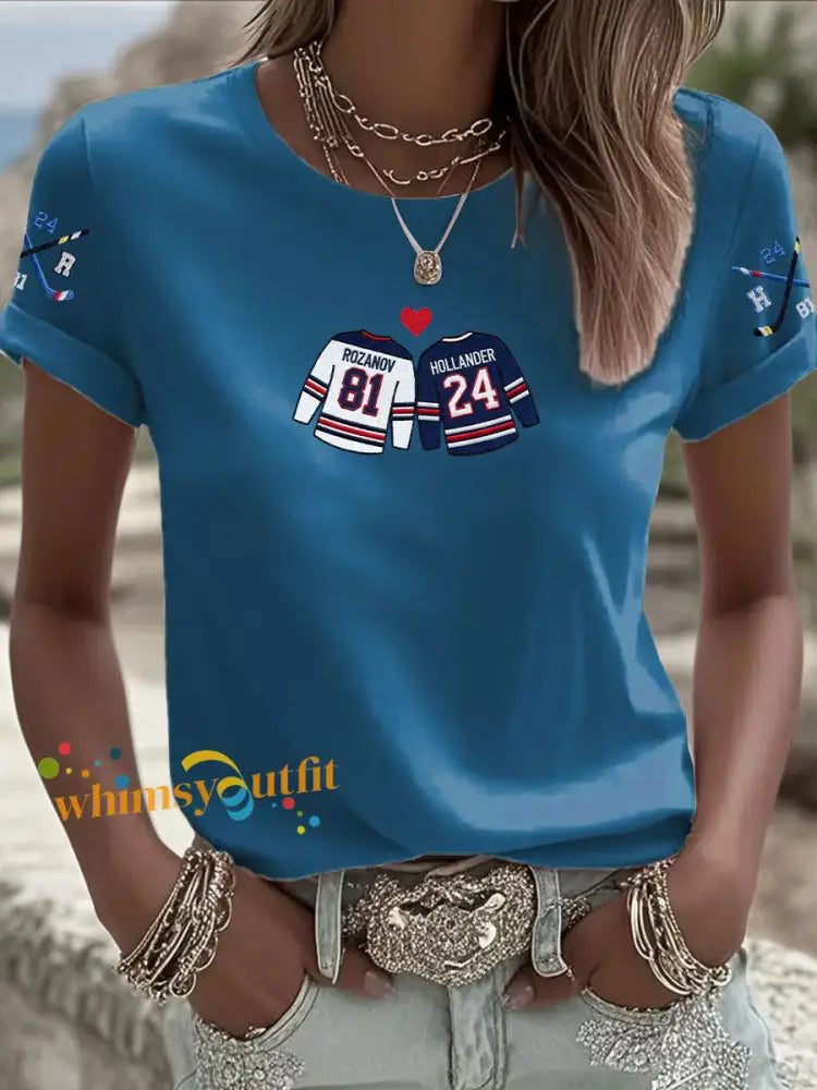 Women’s Hockey Print Casual T-shirt Blue / S