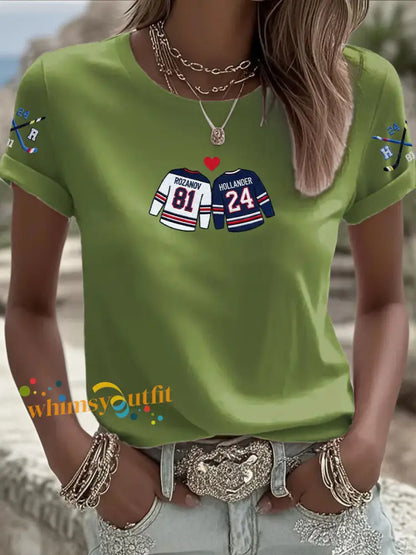 Women’s Hockey Print Casual T-shirt Green / S