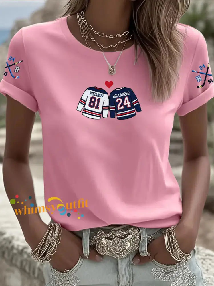 Women’s Hockey Print Casual T-shirt Pink / S