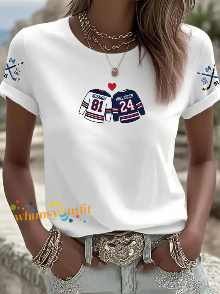 Women’s Hockey Print Casual T-shirt White / S