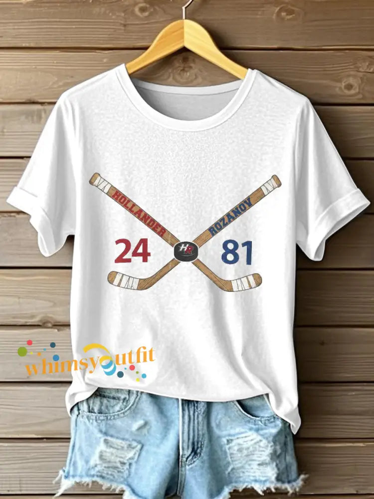 Women’s Hockey Romance Print T-Shirt White / S
