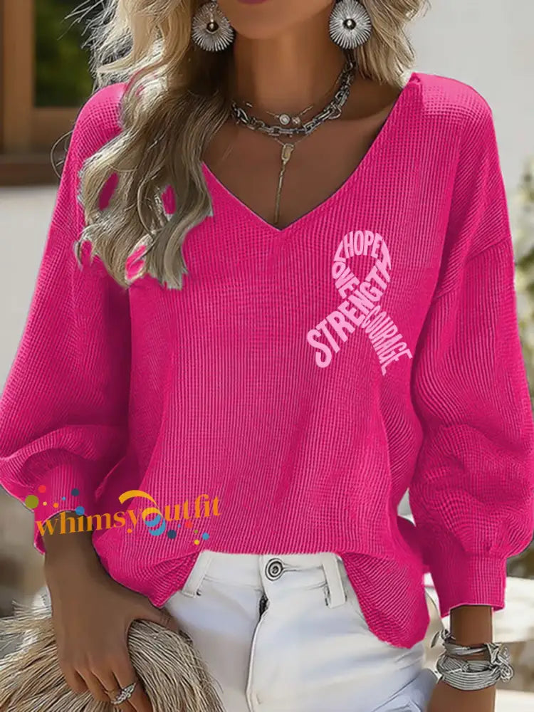 Women’s Hope Strength Love Courage Breast Cancer Awareness Tops Dark Pink / S