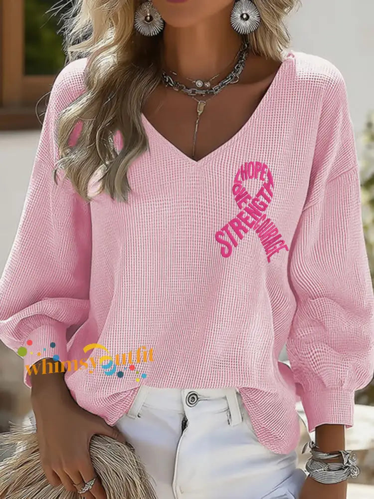 Women’s Hope Strength Love Courage Breast Cancer Awareness Tops Light Pink / S
