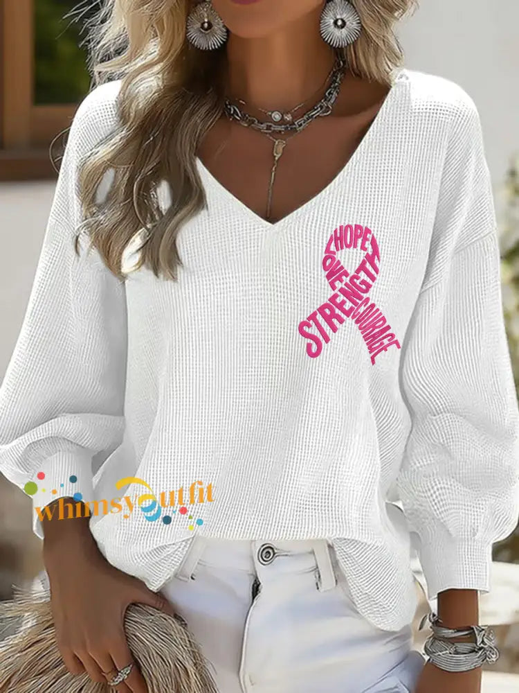 Women’s Hope Strength Love Courage Breast Cancer Awareness Tops White / S