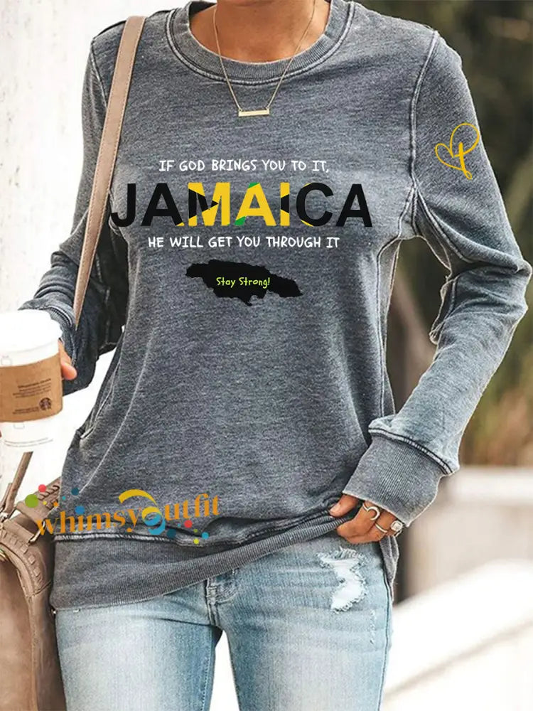 Women’s Hurricane Melissa Jamaica Strong Sweatshirt Gray / S