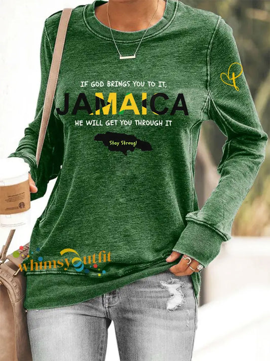 Women’s Hurricane Melissa Jamaica Strong Sweatshirt Green / S