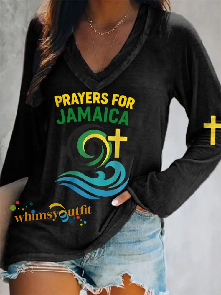 Women’s Hurricane Melissa Jamaica Stronger Than The Storm Pray For Jamaica Long-Sleeve T-Shirt Black / S