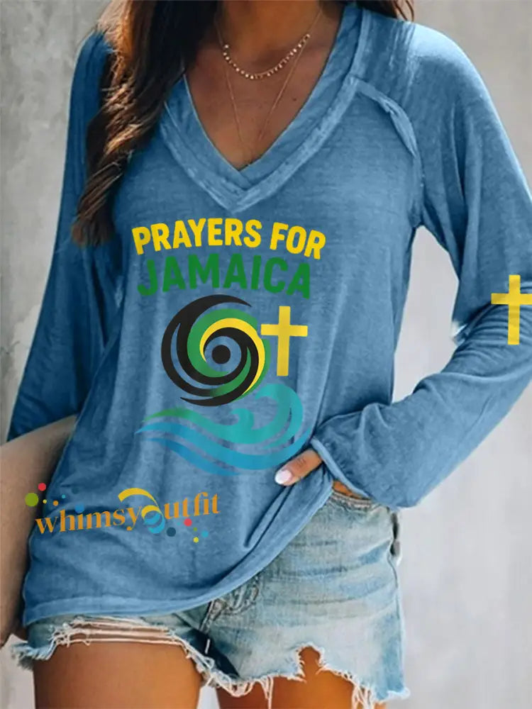 Women’s Hurricane Melissa Jamaica Stronger Than The Storm Pray For Jamaica Long-Sleeve T-Shirt Blue / S
