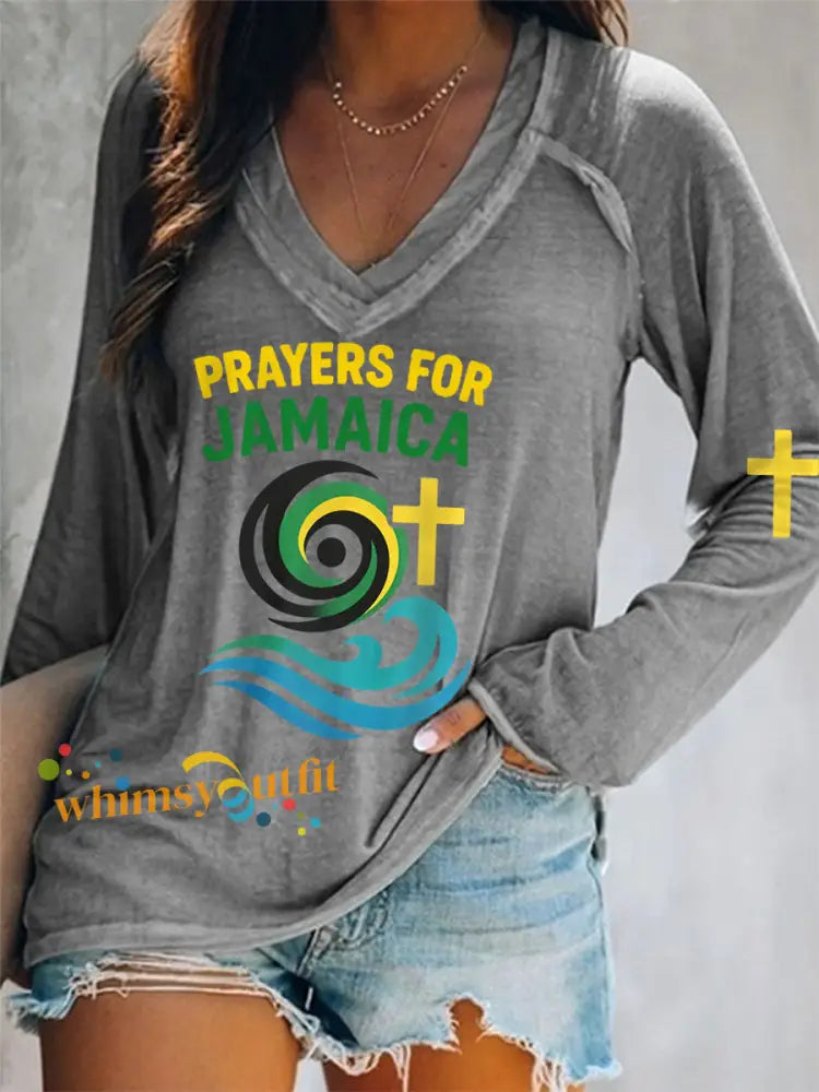 Women’s Hurricane Melissa Jamaica Stronger Than The Storm Pray For Jamaica Long-Sleeve T-Shirt Gray / S