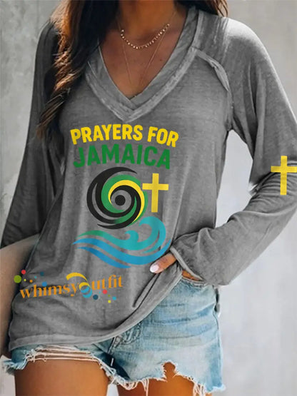 Women’s Hurricane Melissa Jamaica Stronger Than The Storm Pray For Jamaica Long-Sleeve T-Shirt Gray / S