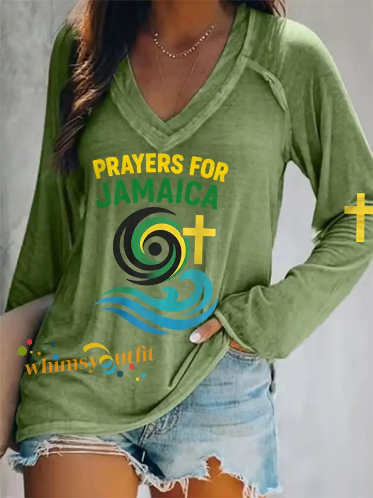Women’s Hurricane Melissa Jamaica Stronger Than The Storm Pray For Jamaica Long-Sleeve T-Shirt Green / S
