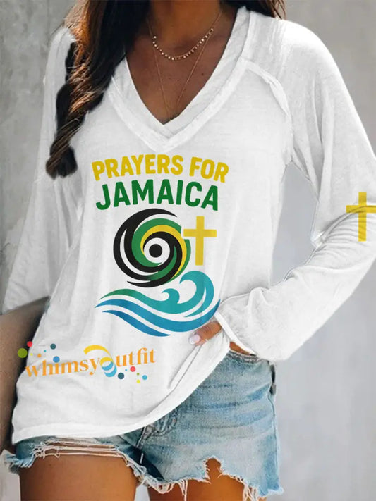 Women’s Hurricane Melissa Jamaica Stronger Than The Storm Pray For Jamaica Long-Sleeve T-Shirt White / S
