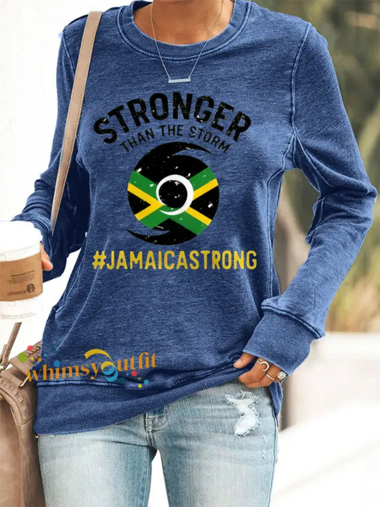 Women’s Hurricane Melissa Jamaica Stronger Than The Storm Pray For Jamaica Sweatshirt Blue / S