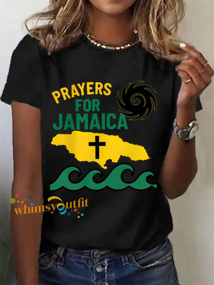 Women’s Hurricane Melissa Jamaica Stronger Than The Storm Pray For Jamaica Tee Black / S