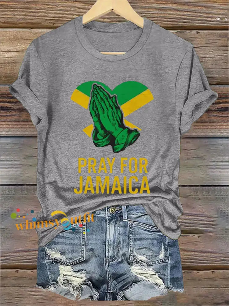 Women’s Hurricane Melissa Jamaica Stronger Than The Storm Pray For Jamaica Tee Gray / S