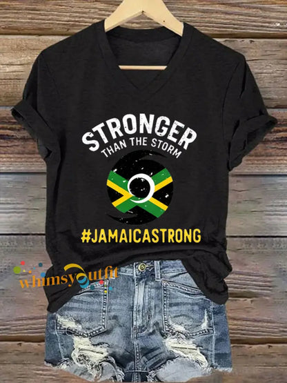 Women’s Hurricane Melissa Jamaica Stronger Than The Storm Pray For Jamaica V-Neck Tee Black / S