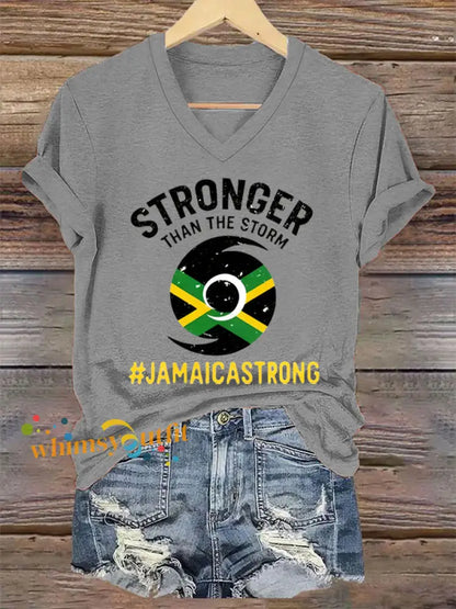 Women’s Hurricane Melissa Jamaica Stronger Than The Storm Pray For Jamaica V-Neck Tee Light Gray / S