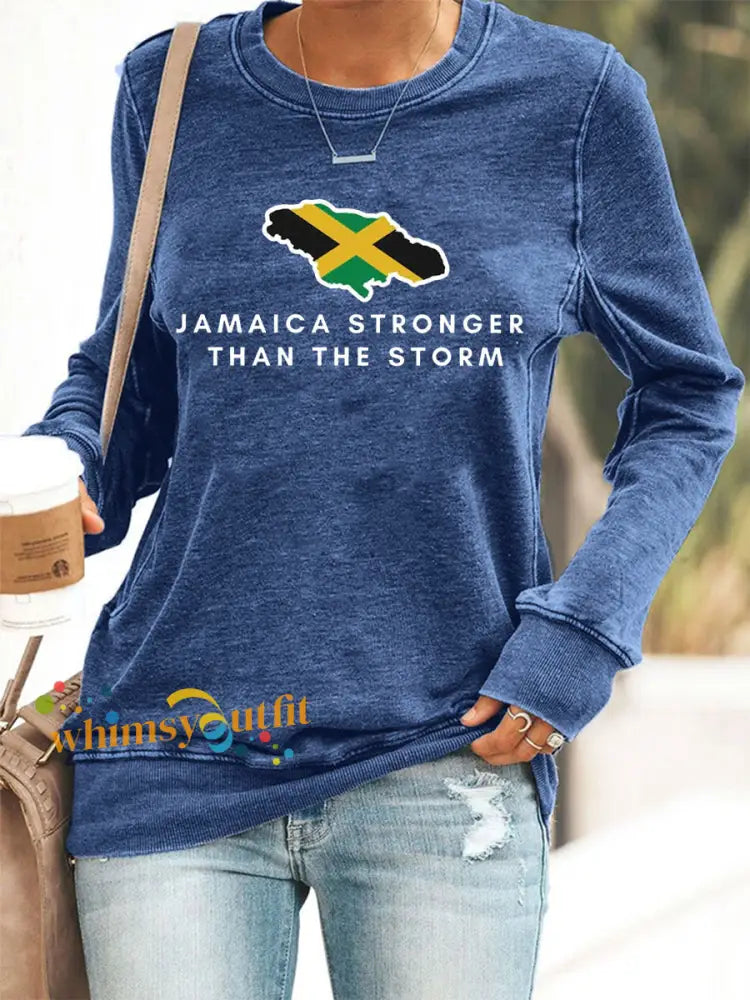 Women’s Hurricane Melissa Jamaica Stronger Than The Storm Sweatshirt Blue / S