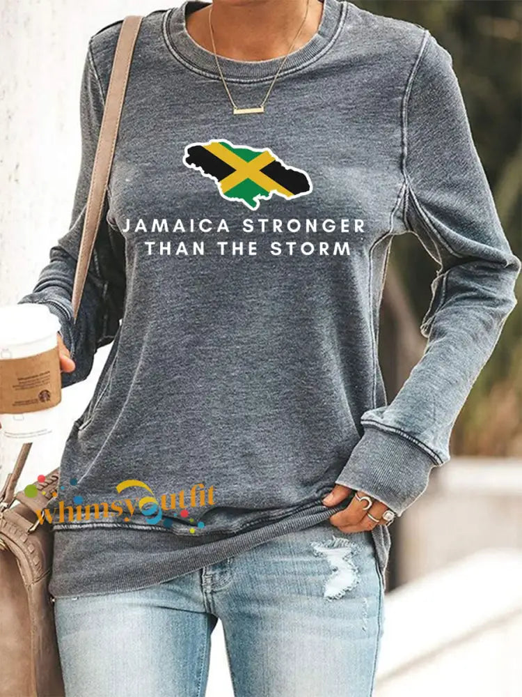 Women’s Hurricane Melissa Jamaica Stronger Than The Storm Sweatshirt Gray / S