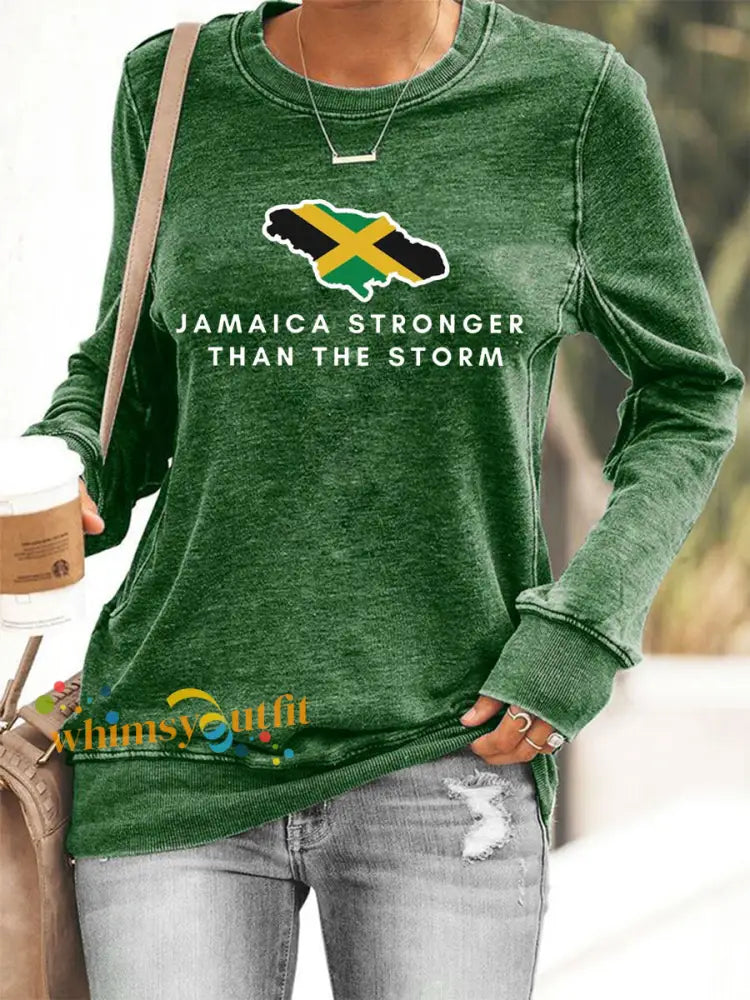 Women’s Hurricane Melissa Jamaica Stronger Than The Storm Sweatshirt Green / S
