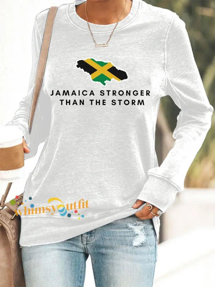 Women’s Hurricane Melissa Jamaica Stronger Than The Storm Sweatshirt White / S