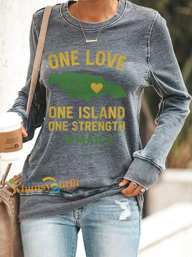 Women’s Hurricane Melissa One Love One Island One Strength Jamaica Sweatshirt Gray / S