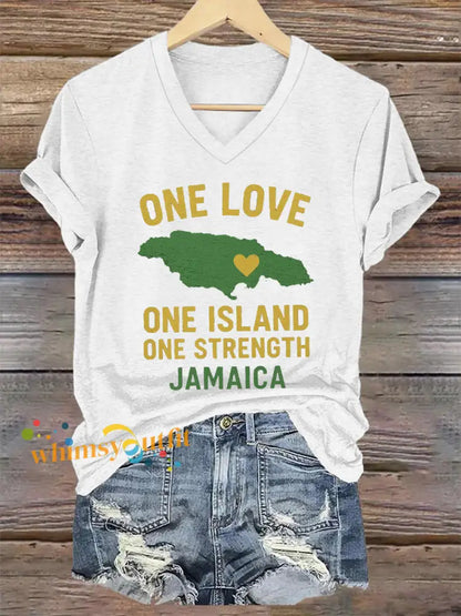 Women’s Hurricane Melissa One Love One Island One Strength Jamaica V-Neck Tee White / S