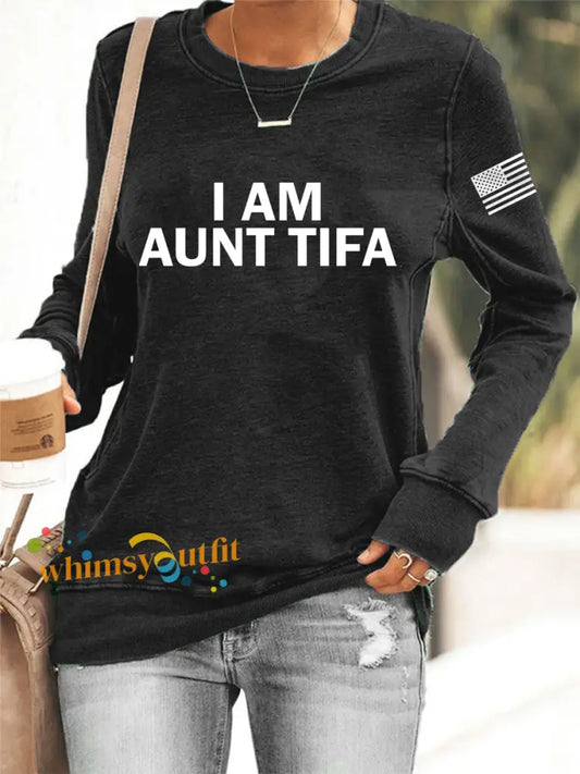 Women’s I Am Aunt Tifa Aunties Against Fascists Sweatshirt Black / S