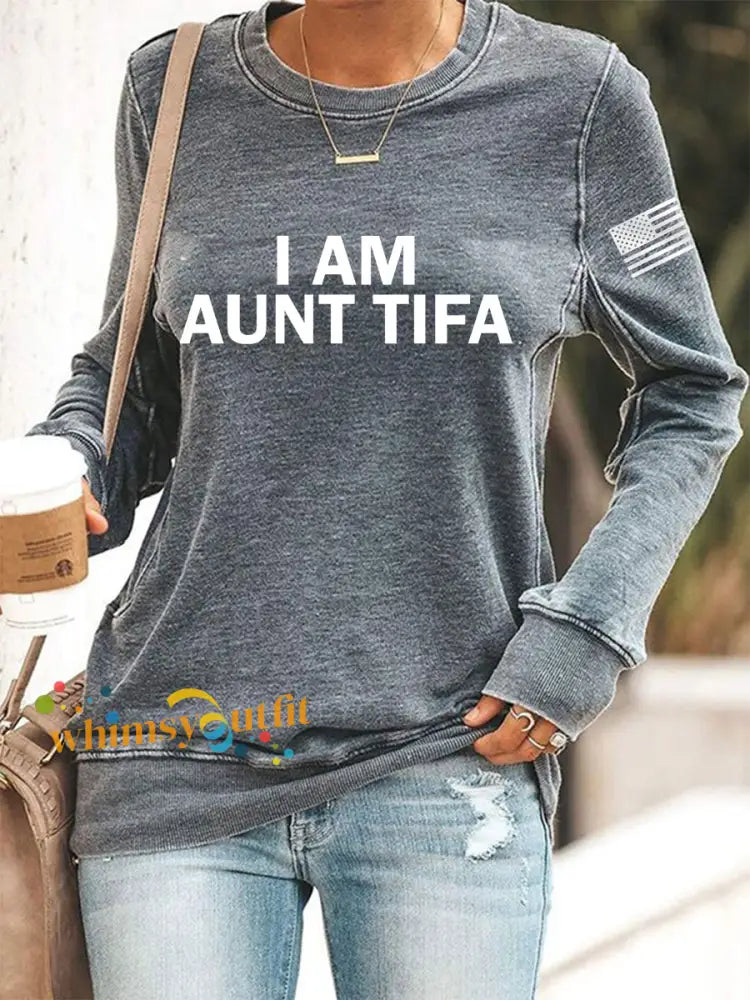 Women’s I Am Aunt Tifa Aunties Against Fascists Sweatshirt Gray / S