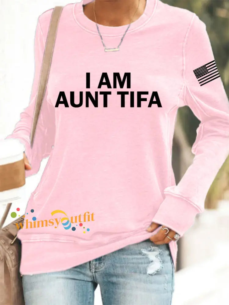Women’s I Am Aunt Tifa Aunties Against Fascists Sweatshirt Pink / S