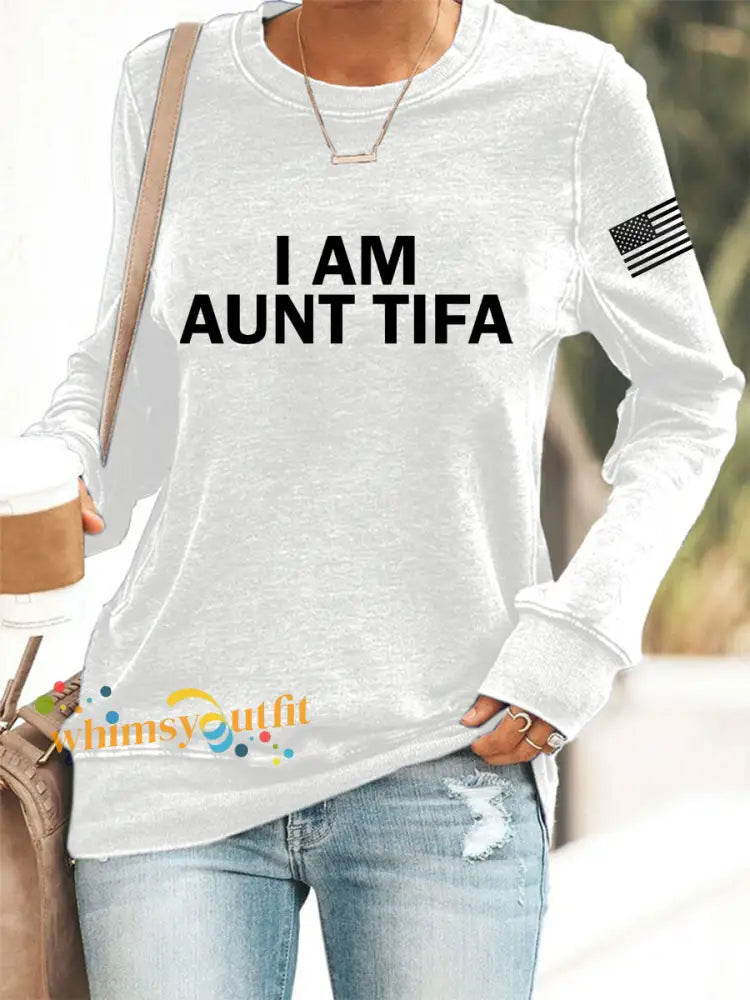 Women’s I Am Aunt Tifa Aunties Against Fascists Sweatshirt White / S