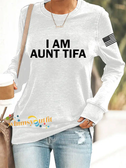 Women’s I Am Aunt Tifa Aunties Against Fascists Sweatshirt White / S